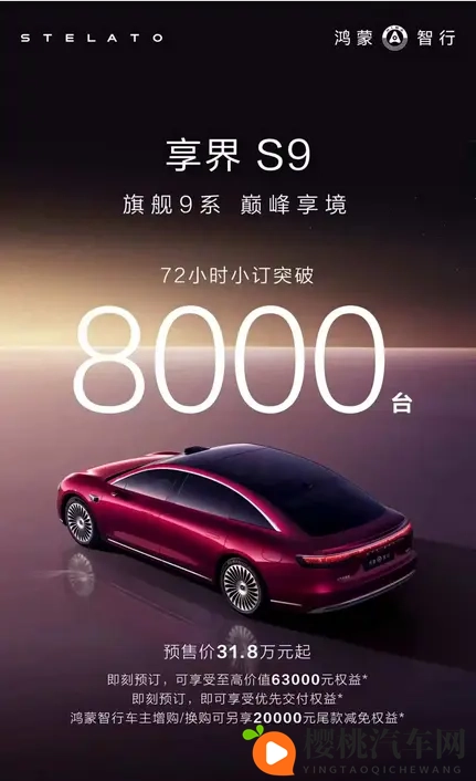 11月20日上市&预售318万起 新款享界S9开订72小时订单突破8000台-2