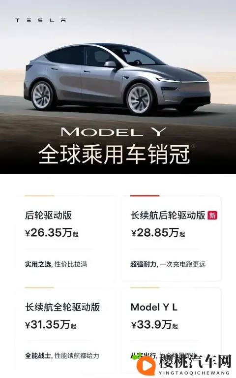 特斯拉Model Y长续航后轮驱动版上市 ，售价2858万元-1