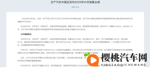 同比五连涨！日产汽车中国区10月销量67855台，轩逸交付近34万台-1