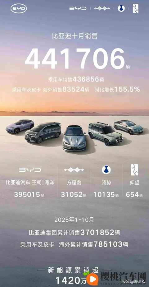 九大汽车集团10月销量,上汽破45万,比亚迪破44万,吉利破307万-3