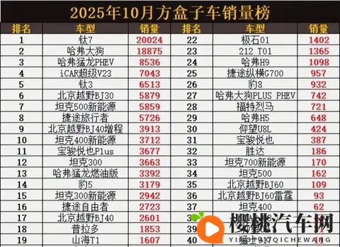 2025年10月方盒子车销量出炉：谁在逆袭？谁又跌惨了？-3
