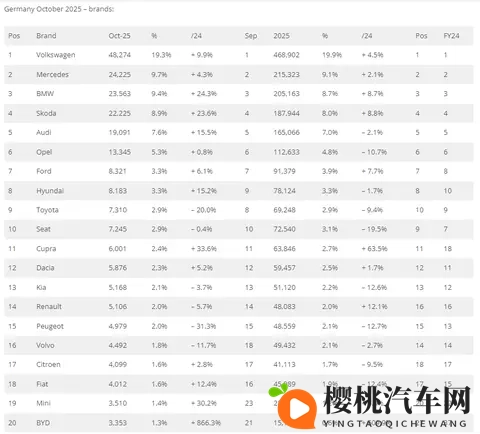 十月,德国车市增长带动全年转增,比亚迪首进前20,刷新销量纪录-3