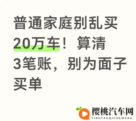 普通家庭别乱买20万车！算清3笔账，别为面子买单-1