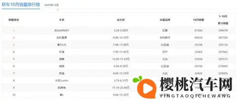 10月轿车销量解读：小、微型车名列前茅，燃油车表现抢眼-1