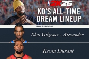 杜兰特选2K首发五人组：亚历山大/自己/克莱/加内特/文班亚马