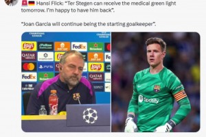 弗里克：特尔施特根明天就能通过体检。我很高兴他能回归